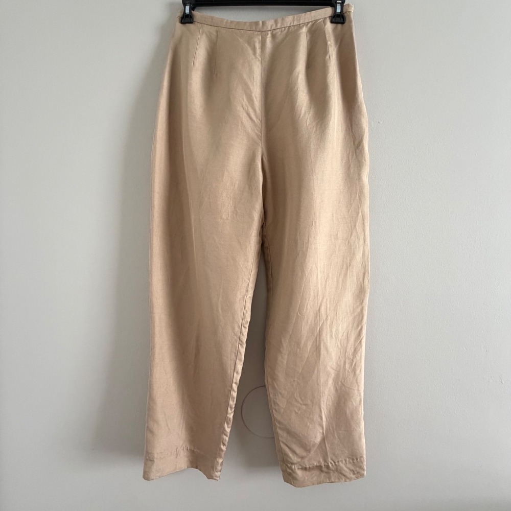 VTG Talbots Silk Wool Blend Ankle Trousers Tan Beige High Rise Pants Sz 12 Lined